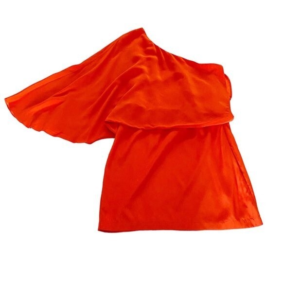 Elizabeth and James Orange Helma One Shoulder Flutter Short Silk Dress 8 - Picture 5 of 16